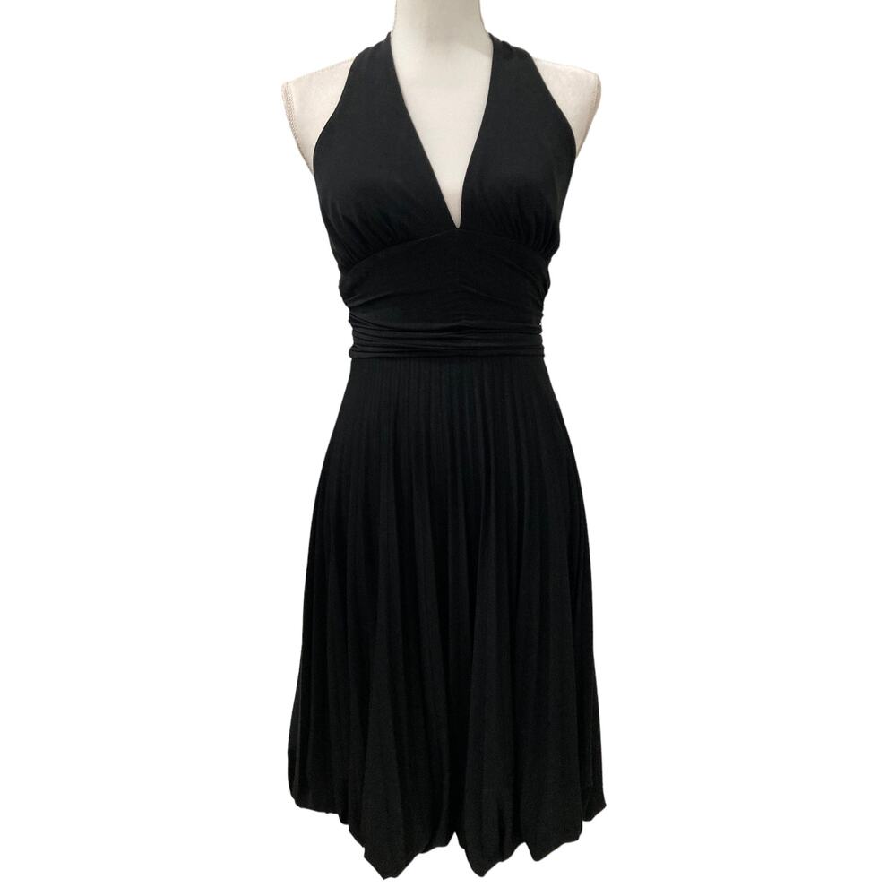 Mary. L Couture Black Halter Pleated Dress Made in the USA Size Small